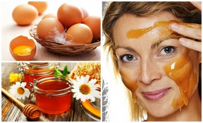 Unha máscara de xema de ovo e mel axudará a tonificar a pel da cara. 