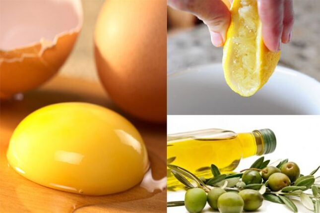 Unha máscara de xema de ovo, aceite de oliva e zume de limón uniformiza a tez